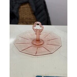 Vintage 1930s Cambridge Glass Pink Depression Glass Decagon Keyhole Handle Tray